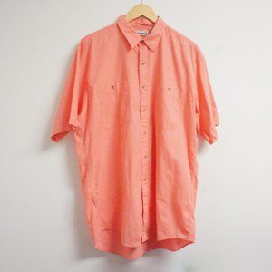 VTG 90s LL Bean Orange Sunwashed Short Sleeve Camp Cotton Button Shirt Mens L